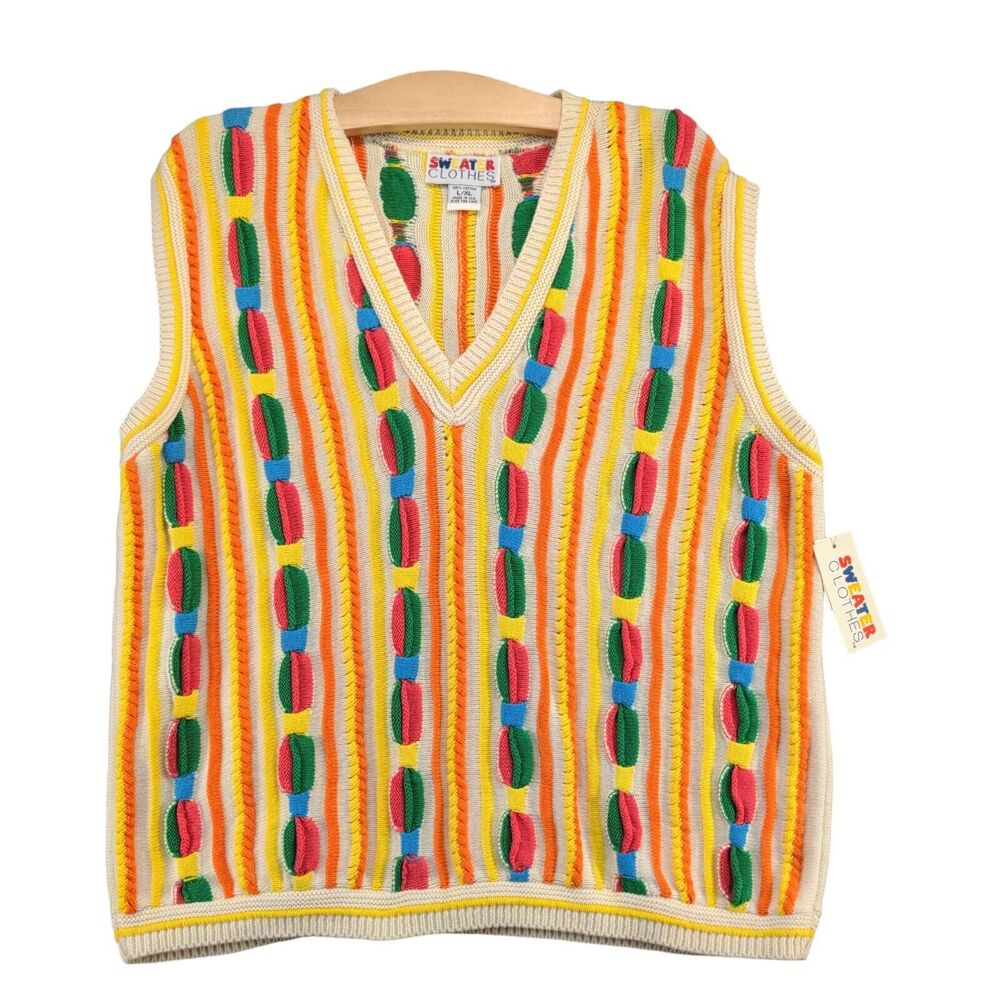Women's Sweater Clothes L/XL Sleeveless Multicolor Cable Knit Striped W/Tags